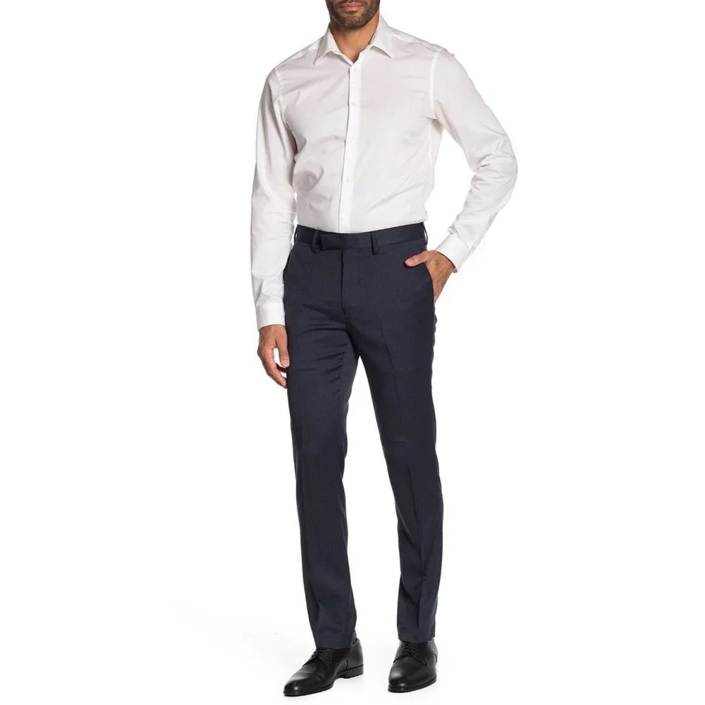Louis Raphael Men's Slim Fit Dress Pants 38x30 DUSK Straight Mini Herringbone